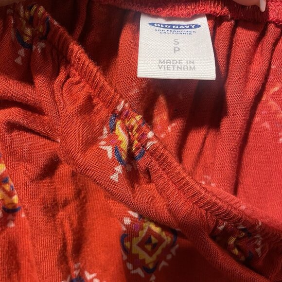Old Navy Shirt Womens Small Red Tribal Print Long Sleeve Top Square Neck Stretch - Picture 2 of 8